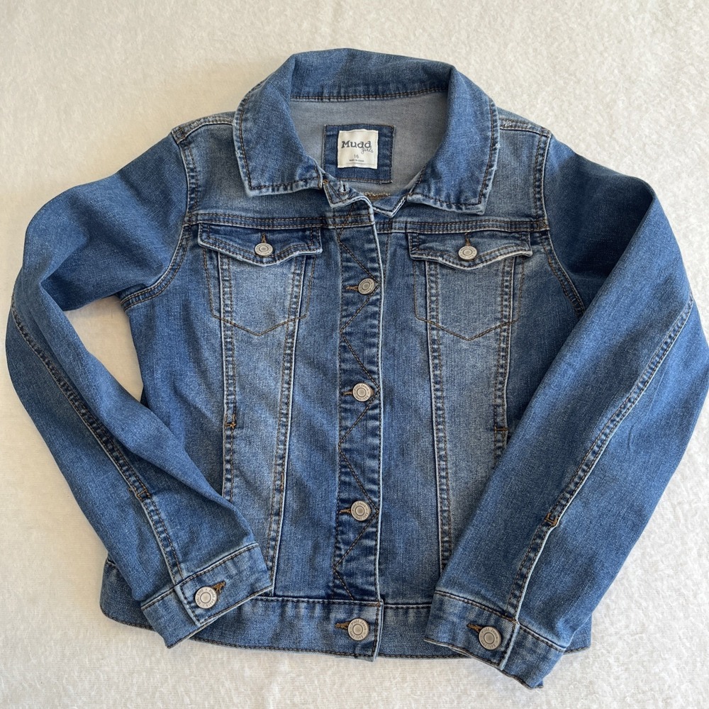 Mudd Girl's Jeans Jacket Size 16 Blue Denim Button-Up Long Sleeve Jacket